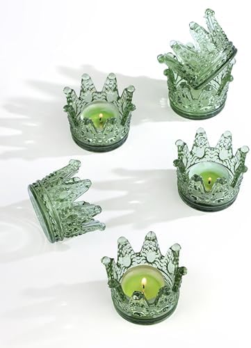 Vixdonos Votive Candle Holders Set of 6 Crown Glass Tealight Candle Holder for Wedding, Party and Home Decor(Green) - Image 2