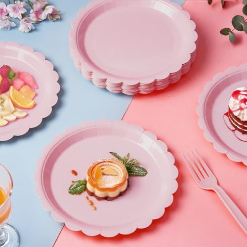 105PCS Pink Paper Plates & Napkins Set,7inch Scallope,with Forks - Image 7