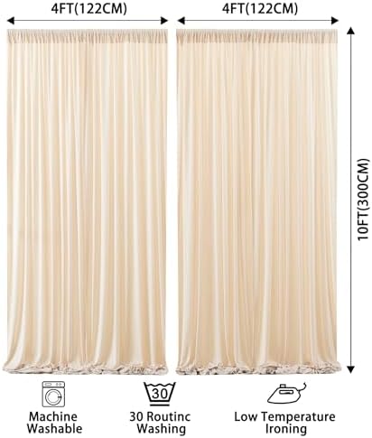 8x10FT Champagne Backdrop Curtains for Wedding Parties, Wrinkle Free Polyester Photography Backdrop Drapes for Baby Shower Birthday Parties Stage Background Stand Decorations 4x10ft,2 Panels - Image 7