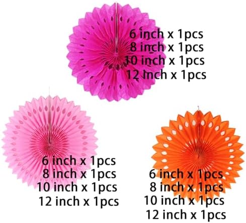 12PCS Hot Pink and Orange Paper Fans Decorations,Hanging Ceiling Honeycomb Round Tissue Paper Fans for Birthday Wedding Party Decorations - Image 3