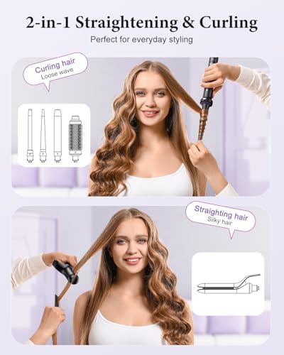 5 in 1 Curling Iron, Curling Wand Set with Thermal Brush, Flat Iron Hair Straightener, 3 Ceramic Irons (0.35"-1"), 13 Adjustable Temps, Hair Curler Waver with Heat Resistant Mat, Glove, Clip - Image 6