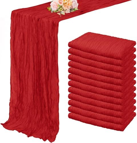 12 Pack Red 10FT Cheesecloth Table Runner Rustic Gauze Fabric Cheese Cloth Table Runner for Wedding Bridal Baby Shower Table Decor Boho Sheer Birthday Party Table Decorations 20 x 120 Inch Long by FoliafeelHome