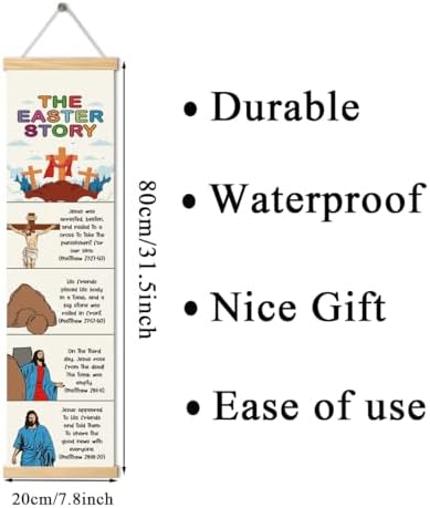 The Easter Story Poster, Sunday School Decor, Christian Banner for Kids Learning, Christian Home Decors, Church Activity Supplies, Family Hanging of Scripture and Words Decorations 06 - Image 3
