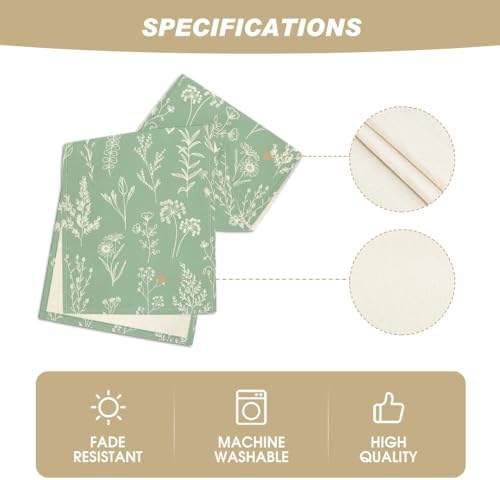 Artoid Mode Sage Green Leaves Flowers Spring Table Runner, Seasonal Kitchen Dining Table Decoration for Home Party Decor 13x90 Inch - Image 5