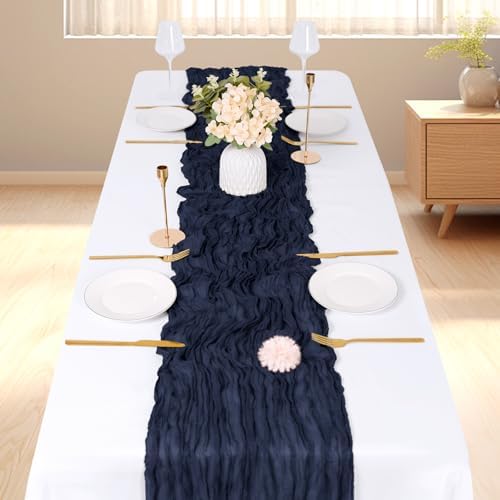 3 Pack Navy Blue Cheesecloth Table Runner, 17 x 108 inch, Semi Sheer Boho Cheese Cloth Fabric Table Runner Bulk for Wedding , Birthday, Party, Holiday, Home Decor (Navy Blue) - Image 2