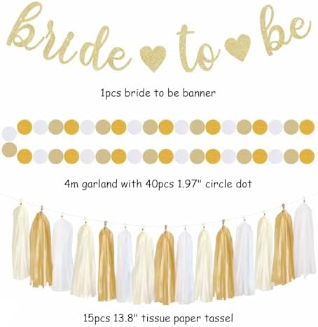 Champagne Gold White Bridal-Shower Party-Decorations - 31pcs Bride to Be Banner,Boho Neutral Bachelorette Paper Lanterns,Wedding Streamers Garland,Tissue Pom Poms Flower Fan Decor Supplies Burgleda - Image 2