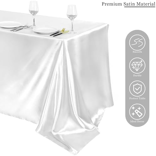 TURSTIN 16 Pack White Satin Tablecloth 102 x 58 Inch Overlay Table Cover - Image 4