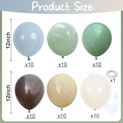 Sage Green Blue Brown Balloons, 60PCS Dinosaur Safari Wild Party Balloon - Image 3