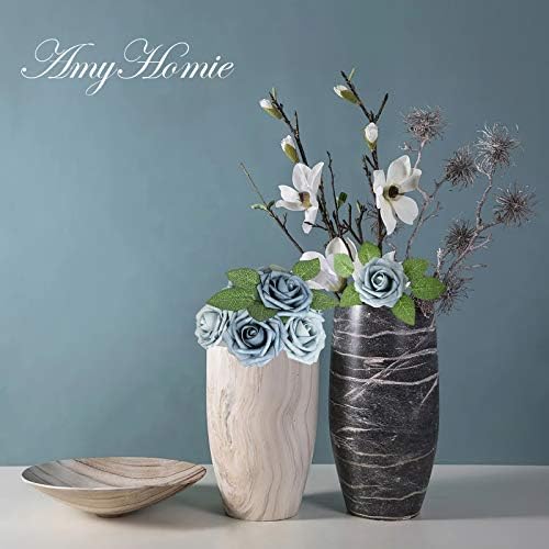AmyHomie Dusty Blue Rose 25pcs Real Looking Artificial Flowers w/Stem - Image 4