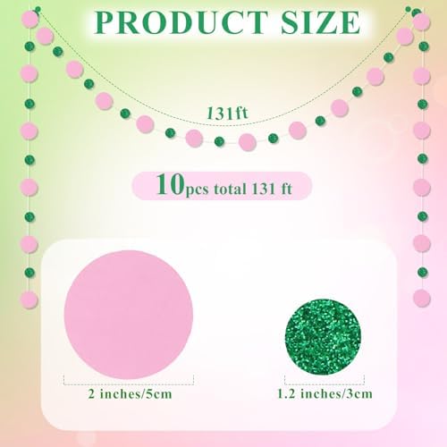 Outus 10 Pieces Pink,Green Round Dots Garland Party Hanging Decor - Image 2