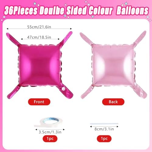 36 Pcs Hot Pink Double Sided Square Foil Balloon Wall Backdrop Metallic Pink Balloons Backdrop Tunnel Arch Kit Mylar Square Balloons for Bachelorette Engagement Wedding Birthday Party Decorations - Image 3
