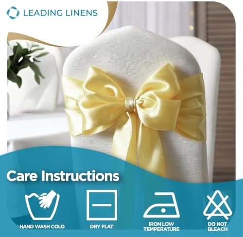 Leading Linens 12 pcs Yellow 108"x8" Satin Bow Sash Chair Cover Decoration - Image 6