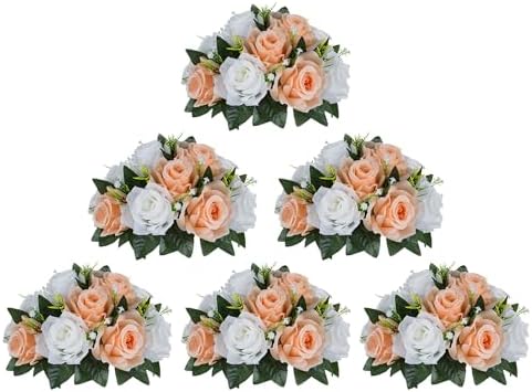 BLOSMON Rose Flower Balls Centerpieces: 6pcs Peach Fuzz Artificial Flowers by Blosmon