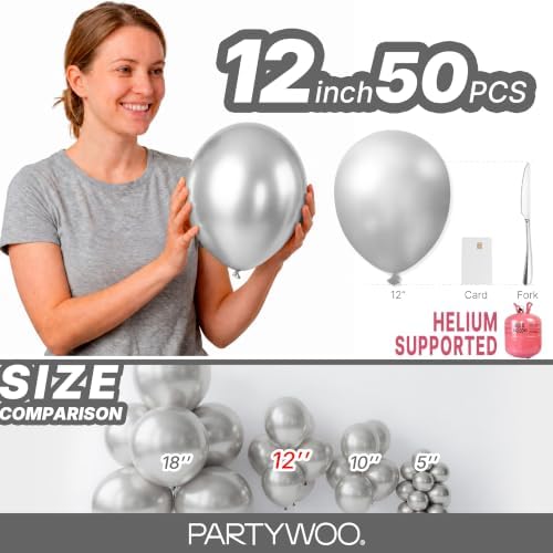 PartyWoo Metallic Silver Balloons 50pcs Latex Helium Balloons 12 Inch - Image 6