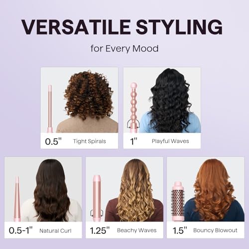 Wavytalk 5 in 1 Curling Wand Set with Thermal Brush & 0.5"-1.25" Barrels - Image 2