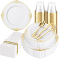 Hioasis 175 Pcs White Gold Plates for Wedding by Hioasis