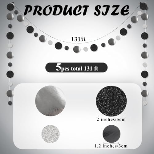 Outus 5 Pieces Black,Silver Round Dots Garland Party Hanging Decor - Image 2