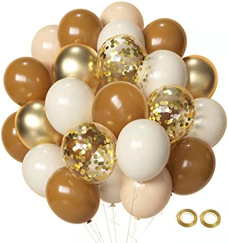 Brown Sand White Neutral Balloons, 50pcs 12 inch Retro Apricot Balloons Brown Sand White Gold Confetti Party Balloons For Birthday Engagement Wedding Anniversary Party Decorations by Aiwolf