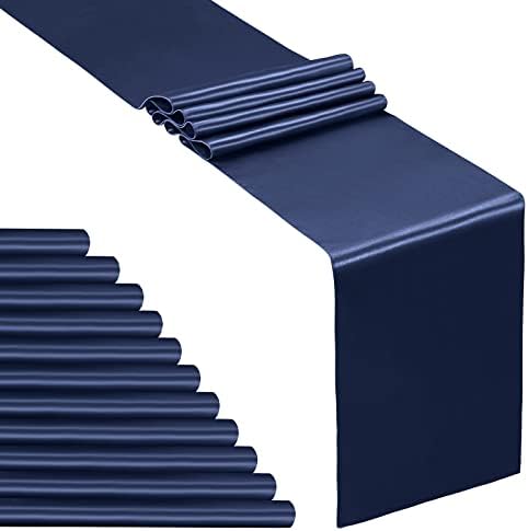 SiinvdaBZX 12 Pcs Navy Blue Satin Table Runner 12 x 108 inches Long by SiinvdaBZX