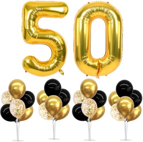 TONIFUL 4 Set Black Gold 50 Balloon Stand Balloon Centerpieces for Table by TONIFUL