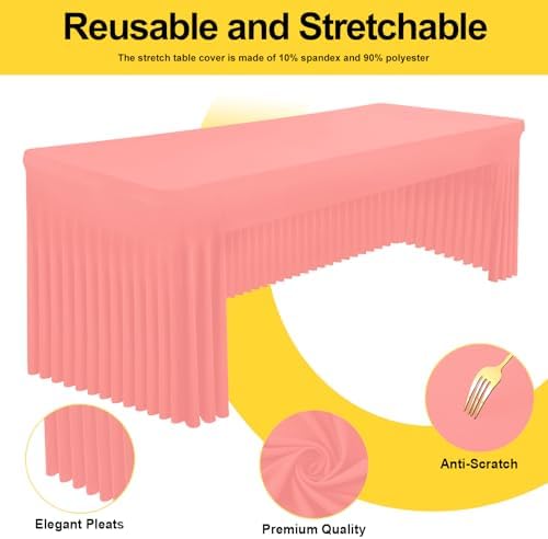 Smiry 2 Pack Spandex Open Back Tablecloth,Elastic Fitted Stretch Tablecloth for 6FT Rectangle Tables,Waterproof Washable Table Cover Skirt for Wedding, Banquet & Parties (Coral Red, 72Lx30Wx30H Inch) - Image 2