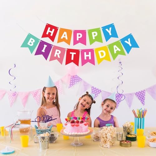 Fecedy Colorful Happy Birthday Banner Bunting Pre-Strung No DIY for Birthday Party Decorations (Multi) - Image 4