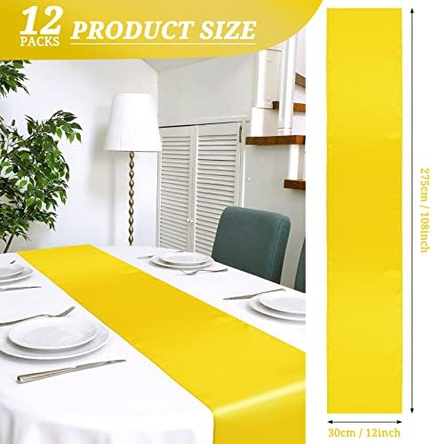 12 Pack Yellow Satin Table Runner 12 x 108 Inch Long Premium Table Runners for Wedding Party Events Decoration, Birthday Parties, Banquets Decorations, Graduations, Engagements - Image 2
