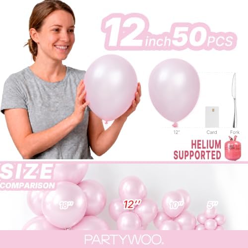 PartyWoo Pearl Pink Balloons 50pcs Light Pastel Baby Pale Pink Color - Image 6