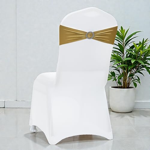 Pack of 100 Spandex Chair Sashes for Wedding Party & Event – Metallic Gold - Image 5