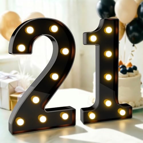 Pooqla 21st Birthday Decorations for Him, Large Black Light Up Numbers by Pooqla