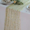 Sage Green Gold Table Runner 10Ft Metallic Foil Shimmer Sheer Gauze by Snowkingdom