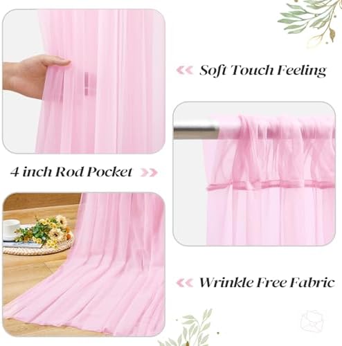 10ft x 10ft Pink Backdrop Curtain with Lights String for Parties, Sheer Tulle Wedding Photo Backdrops Drapes for Baby Shower Birthday Party Decorations Background for Photography - Image 4