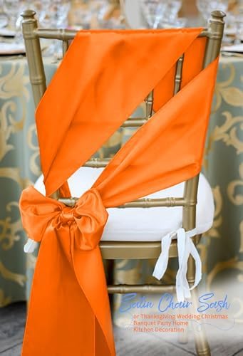 120 PCS Orange Satin Chair Sashes, 7 x 108 Inch - Image 5