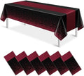 MASHAN 6Pcs Black Maroon Tablecloths, Rectangular Plastic Table Covers, 54x108 Inch, Polka Dot, Stain Resistant, Party Decorations by MASHAN