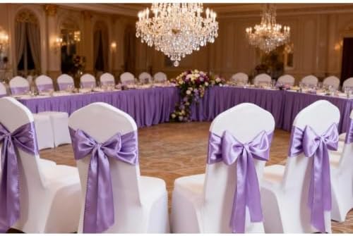 50 Pack Lavender Chair Sashes, Lavender Satin Sashes Ties for Chairs Covers, Light Purple Chair Bows for Party Wedding Birthday Banquet Decor - Image 2