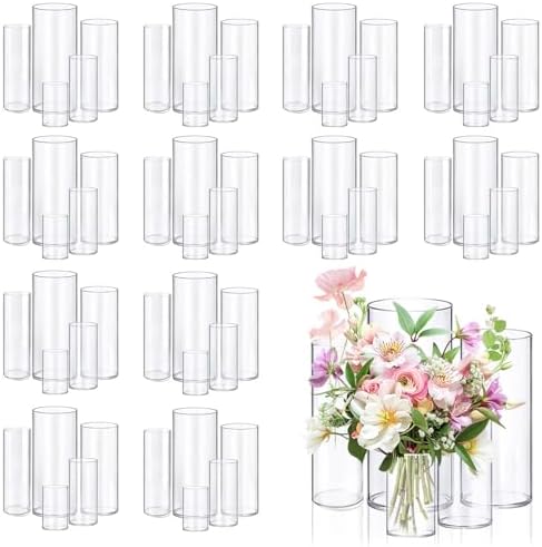 60pcs Glass Vase Cylinder Vases for Centerpieces 4,6,7.5,8,10 Inch Tall Small Flower Glass Vases Home Decor Centerpiece Table Clear Flower Vase Decorations for Wedding＆Holiday by Unknown
