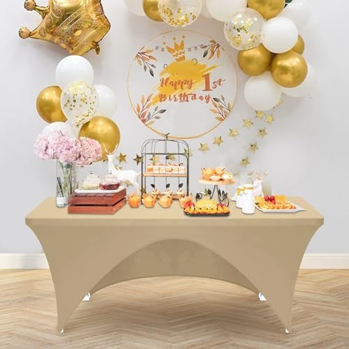 Eurmax USA 2-Pack Spandex Table Cover 5 ft. Fitted 30+ Colors Polyester Tablecloth Stretch Spandex Table Cover-Table Toppers,5 FT Table Cover Open Back（Champagne） - Image 4