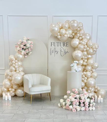 118Pcs Pearl Balloon Garland Arch Kit - Wedding Party Decorations with Pearl White Sand Double Stuffed Pearl Ivory Balloons for Engagement Bridal Shower Birthday Baby Shower Party Decorations - Image 3