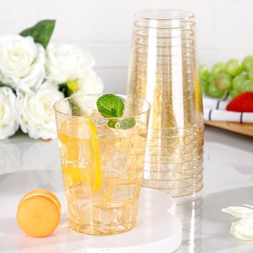 I00000 60 Pcs Gold Plastic Cups, 10 oz Hard Gold Glitter Disposable Cups - Image 2