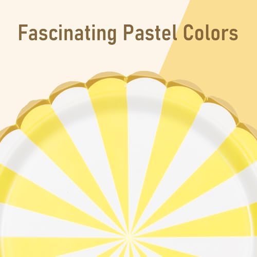 96PCS Yellow Party Paper Plates with Gold Scalloped Edge, Yellow Scalloped 9inch 7inch Dessert Paper Plates Party Supplies for Birthday Bridal Shower Picnic, Serve for 24 Guests, Striped - Image 5