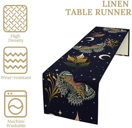 Magic Moon Moth Table Runner Gothic Butterfly Boho Moon Stars Herb Fall Seasonal Autumn Dinner Runner for Farmhouse Party Holiday Home Kitchen Dining Table Decoration 13"x70" - Image 4