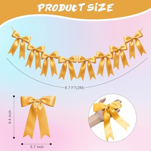 2 Strings of 16PCS Golden Bow Garlands Banner Decoration,Pre-Strung Satin Ribbon Ornaments for Birthday,Bachelorette Party,Bridal Shower,Wedding,Engagement,Baby Shower,Graduation Decor,Anniversary - Image 2
