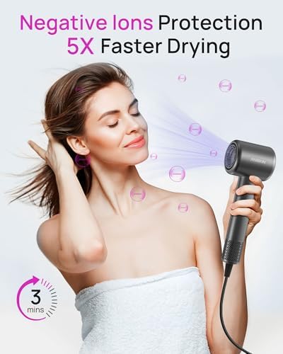 Hair Dryer, High-Speed Ionic Low Noise Blow Dryer for Fast Drying, Birthday Gifts for Women Men Mom Dad, Thermo-Control Quiet Compact Hair Blow Dryer for Travel Salon, Gray - Image 2
