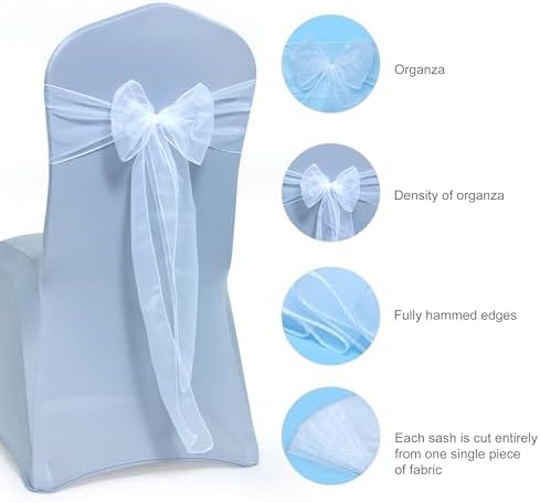 MDS Pack of 25 Organza Chair Sashes for Wedding & Event Décor – White - Image 6