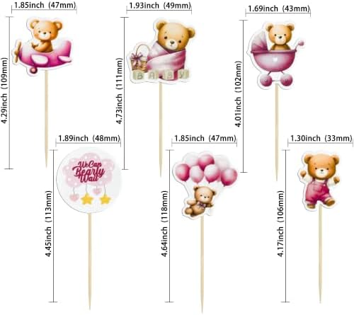 Gyufise 36Pcs Bear Cupcake Toppers Bear Cupcake Picks Baby Carriage Bottle Balloon We can Bearly Wait Cake Decorations for Baby Shower Gender Reveal Kids Birthday Party Supplies Pink Coffee - Image 2