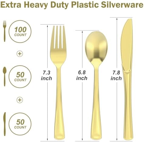 Dealusy 200 Count Heavy Duty Gold Plastic Silverware - Image 2