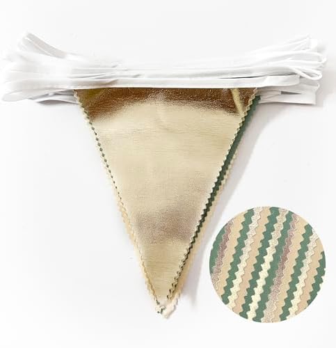 Sage Green Beige Champagne Gold Party Decorations Metallic Fabric Triangle Pennant Banner Bunting Flag Garland for Baby Shower Birthday Wedding Engagement Bridal Shower Graduation Decoration Supplies - Image 3