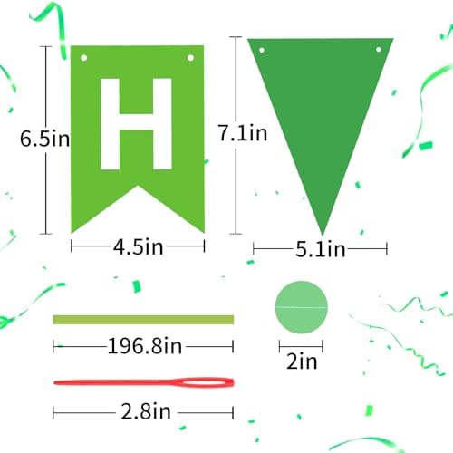 Green Happy Birthday Banner Hanging Sign Circle Dot Triangle Bunting - Image 3