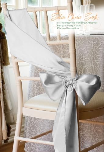 60 PCS Silver Satin Chair Sashes, 7 x 108 Inch - Image 7