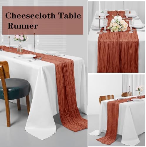 Bailarina 25 Pack Cheesecloth Table Runner 17x108 Inch Long Gauze Cheese Cloth 9ft Wrinkled Sheer Table Runner for Wedding Reception Birthday Party Table Decoration (Terracotta) - Image 5